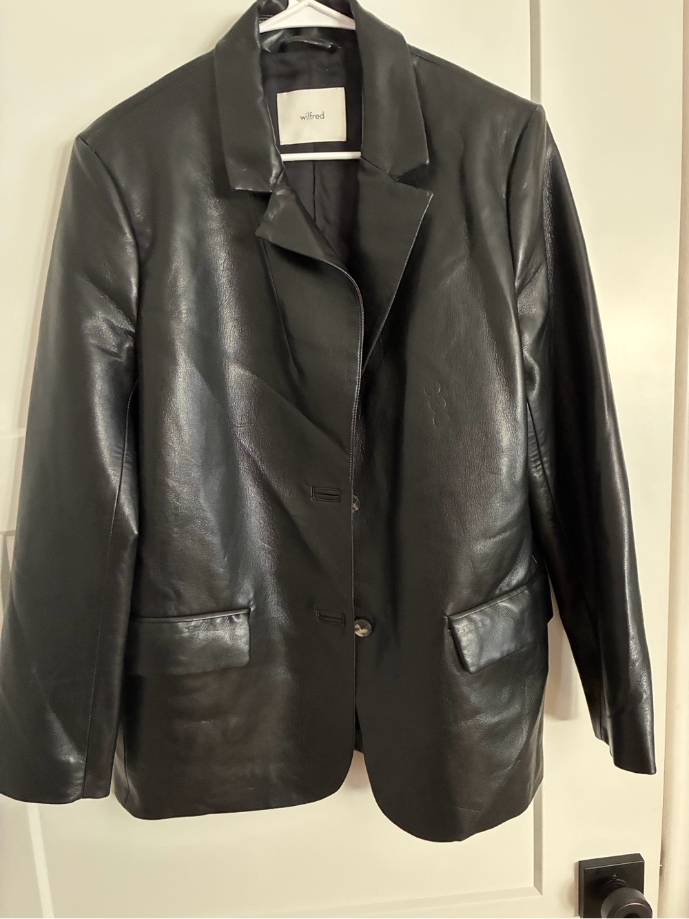 Wilfred Black Leather Blazer Jacket with Notch Lapel